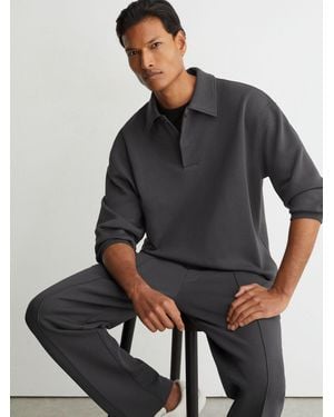 Reiss Sueded Interlock Jersey Relaxed Polo Sweatshirt - Gray