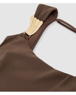 Reiss Hardware-Detail Square-Neck Swimsuit - Brown
