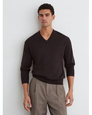 Reiss Merino Wool V-Neck Sweater - Gray