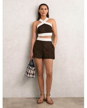Reiss Chocolate & Cream Linen Colorblock Shorts - Natural