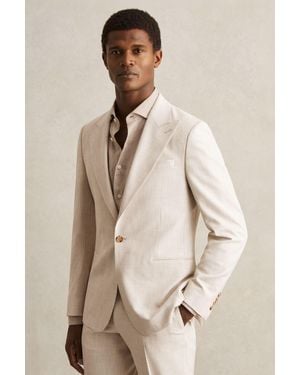 Reiss Oatmeal & Slim Fit Single Breasted Pinstripe Suit Blazer - Natural