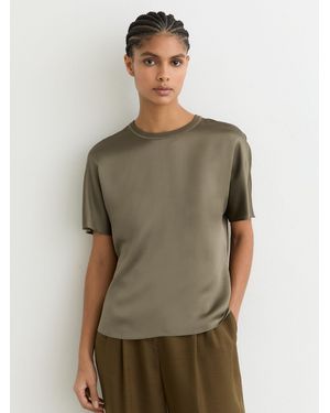 Reiss Silk Short-Sleeve Top - Green