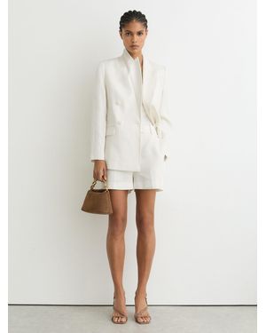 Reiss Linen-Blend Double-Breasted Suit Jacket - White