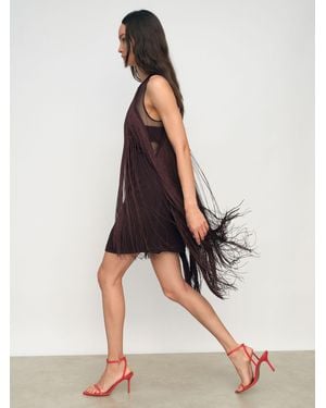 Reiss Fringe Detail Sheer-Panel Mini Dress, Size: 8 - White