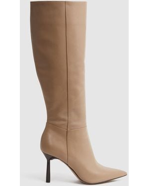 Reiss Gracyn - Camel Leather Knee High Heeled Boots, Us 6 (uk 4) - White