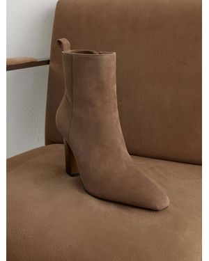 Reiss Suede Chisel-Toe Block-Heel Ankle Boots - Brown