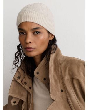 Reiss Rachel - Cream Wool-blend Cable-knit Beanie With Cashmere, One - Brown
