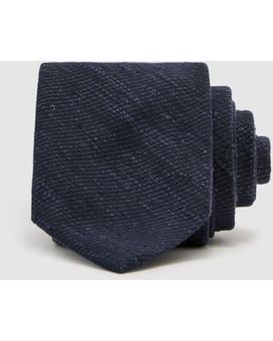 Reiss Ermo - Navy Silk-blend Slub Textured Tie, One - Blue