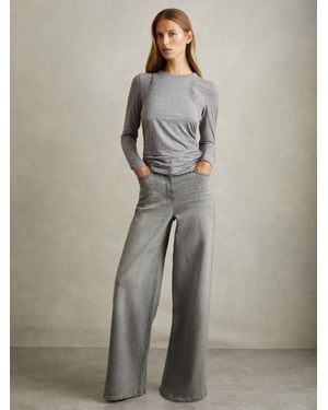 Reiss Crete - Washed Gray Wide Leg Flared Jeans