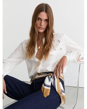 Reiss Linen Embroidered Blouse - White