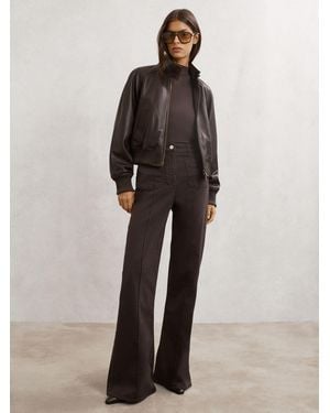 Reiss Eloise Leather Funnel-Neck Bomber Jacket - Brown