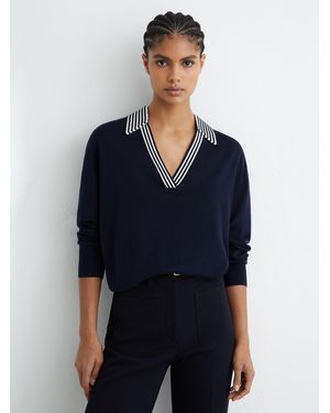 Reiss Wool Stripe-Collar Sweater - Blue