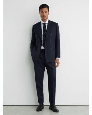 Reiss Virgin Wool Pinstripe Side-Adjuster Suit Pants Tailored-Fit - Blue