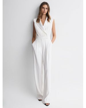 Reiss Saskia - Ivory Satin Lapel Jumpsuit - White