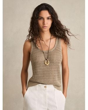 Reiss Linen Open-Knit Vest - Brown