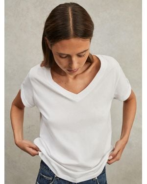 Reiss Luana - White Cotton-jersey V-neck T-shirt, M (us 8-10)
