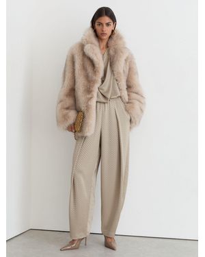 Reiss Dia - Champagne Neutral Jacquard Pleated Tapered Pants, Us 12 R - Natural
