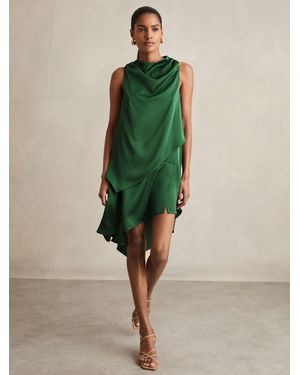 Reiss Drape-Neck Layered Dress - Green