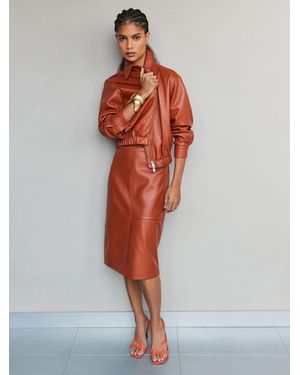 Reiss Miley - Rust Orange Leather Midi Pencil Skirt, Us 8 - Red
