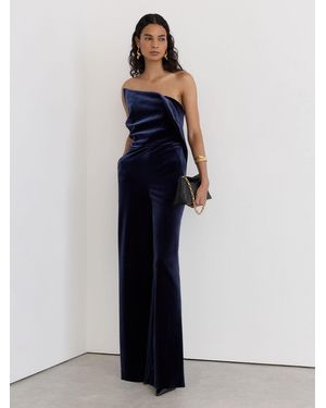 Reiss Velvet Structured Strapless Wide-Leg Jumpsuit - Blue