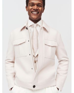 Reiss Wool Blend Twin Pocket Zipped Jacket - Natural