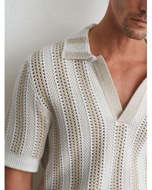 Reiss Stone & Cotton-Blend Crochet Stripe Polo Shirt - Multicolor