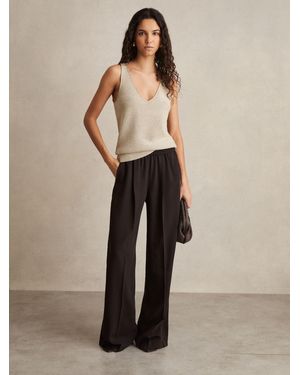 Reiss Remi - Chocolate Brown Elasticated Side Stripe Wide Leg Pants, Us 6 L - Natural