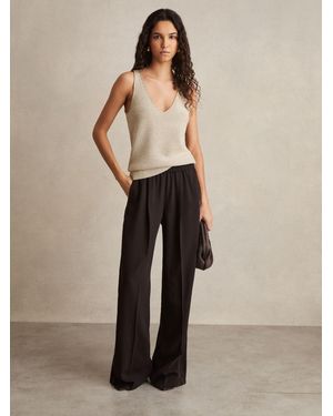 Reiss Remi - Chocolate Brown Elasticated Side Stripe Wide Leg Pants, Us 12 R - Natural