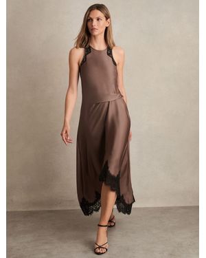 Reiss Lace Trim Midi Dress - Brown