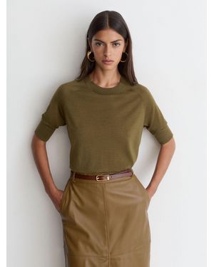 Reiss Suzzie - Khaki Green Merino Wool Crew-neck T-shirt, L (us 12-14)