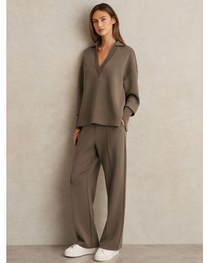 Reiss Bernie Premium Interlock Wide-Leg Sweatpants - Natural