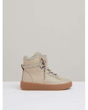 Reiss Grained Leather And Fleece Ankle Boots - White