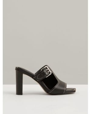 Reiss Lydia Leather Buckle Block-Heel Sandals - Black