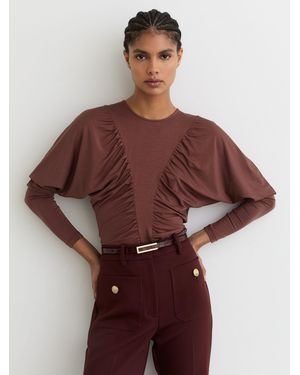 Reiss Ruched Jersey Long-Sleeve Top - Red