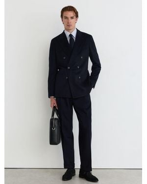 Reiss Wool-Blend Flannel Side-Adjuster Suit Pants Tailored-Fit - Blue