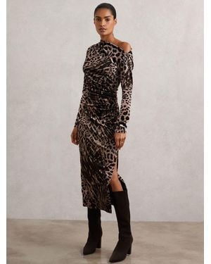 Reiss Leopard Print Velvet Midi Dress - Multicolor