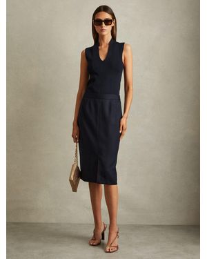 Reiss Textured Pencil Midi Suit Skirt - Blue