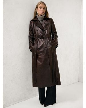 Reiss Leather Double-Breasted Trench Coat - Black