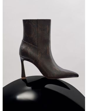Reiss High Heeled Leather Ankle Boots - Black