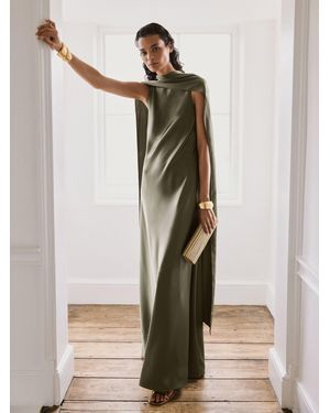 Reiss Fae - Khaki Green Satin Cape Maxi Dress, Us 6