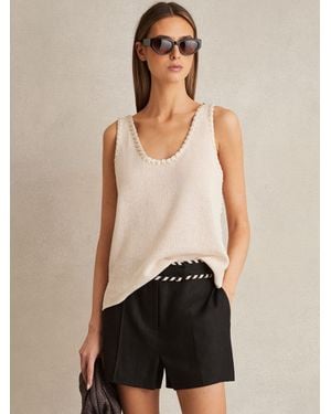 Reiss Linen Whipstitch Shorts - Natural