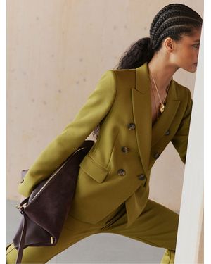 Reiss Petite Double-Breasted Peak-Lapel Suit Blazer - Green
