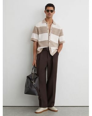 Reiss Stone Cotton Block-Stripe Knitted Shirt - White