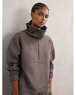 Reiss Laney - Taupe Brown Premium Interlock Half-zip Sweatshirt, S (us 4-6)