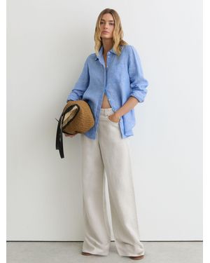 Reiss Belle - Blue Linen Button-through Shirt, Us 0