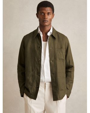 Reiss Linen Worker Jacket - Green