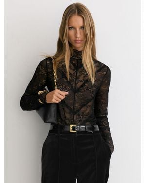 Reiss Lace Long-Sleeve High-Neck Top - Black