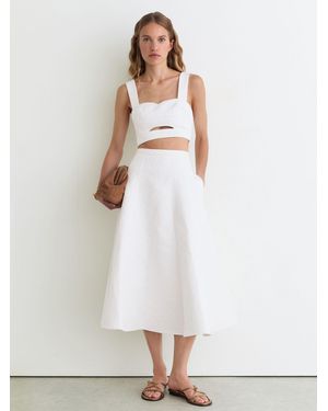 Reiss Cotton-Blend Jacquard Midi Skirt - White