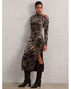 Reiss Leopard Print Velvet Midi Dress - Multicolor