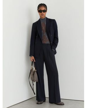 Reiss Petite Elasticated-Waist Wide-Leg Twill Pants - Blue